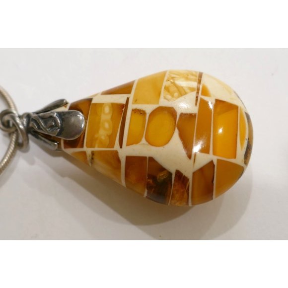 Mosaic Amber Pendant With Embedded Insects Sterling Silver On Sterling Chain - Picture 10 of 13